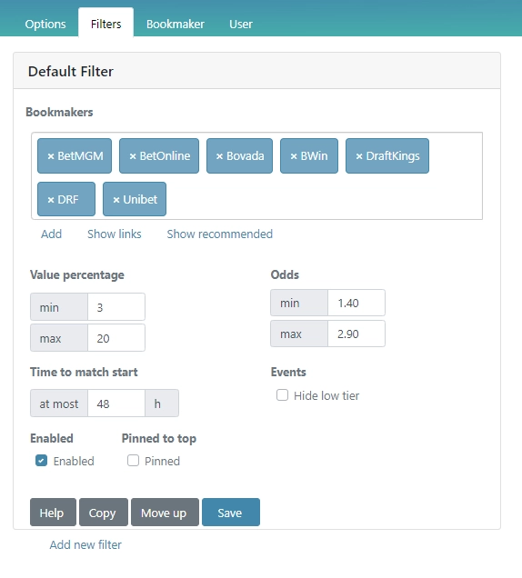 rebelbetting user interface filters